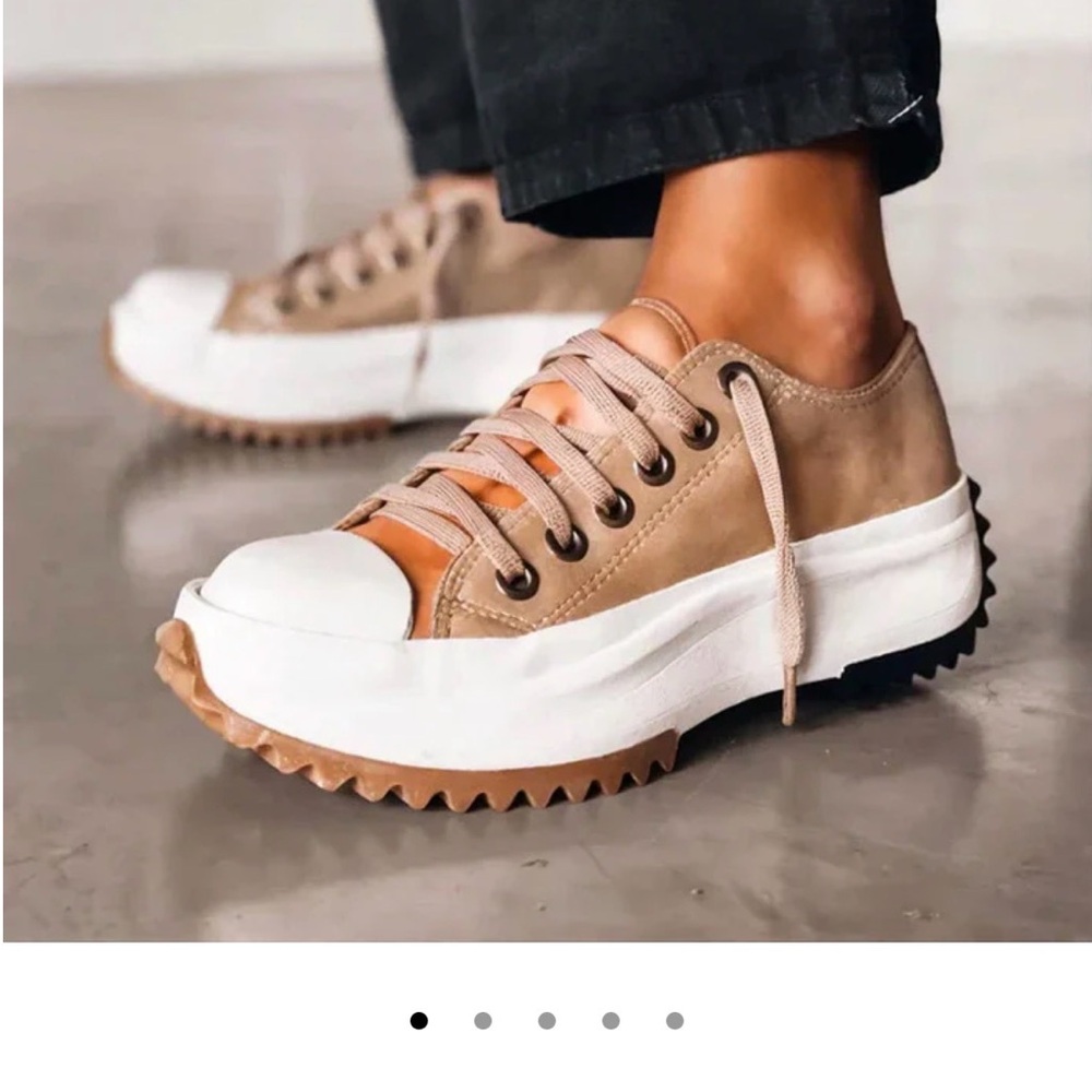 Platform Lace-Up Sneakers in Beige